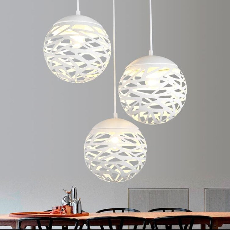 Modern LED pendant light iron Hollow out metal ball lamp