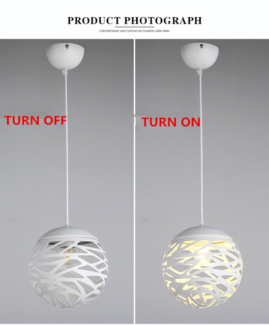 Modern LED pendant light iron Hollow out metal ball lamp